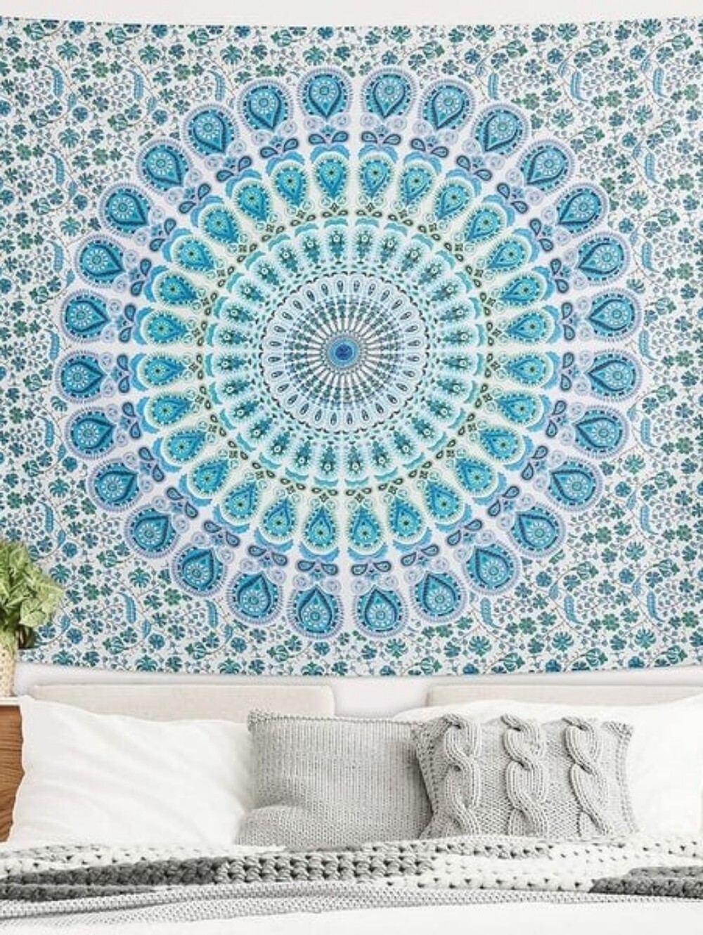 AmericanFlat boho Mandala Peacock white blue green wall tapestry